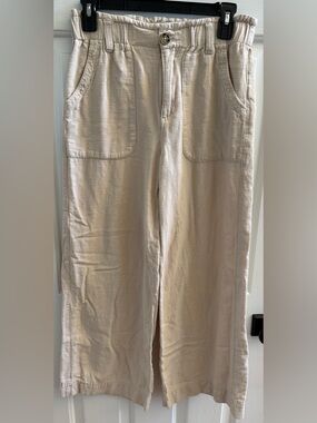 Democracy Women's Wide Leg Pants High Rise Tan Linen-Blend Sz 4